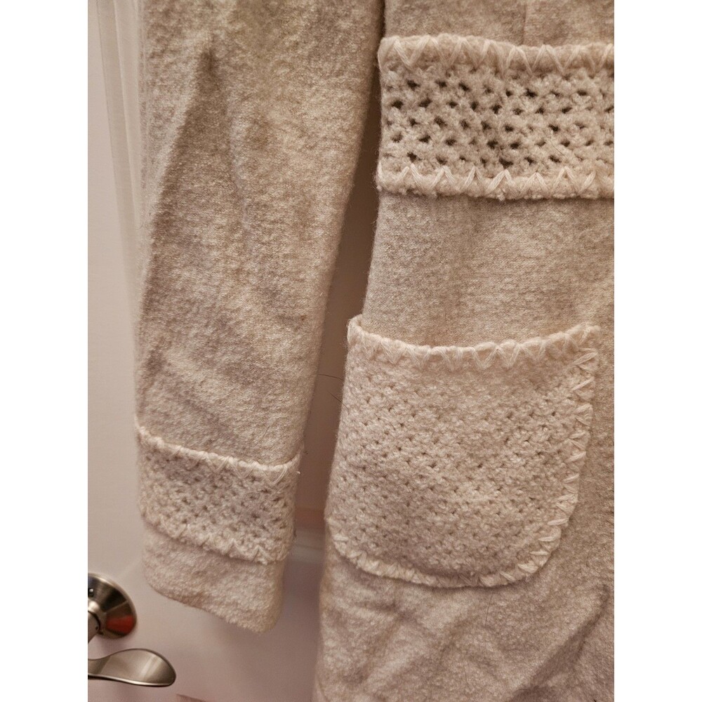 Classiques Entier Jacket M Crochet Button Up 100% Wool Beige Long Holiday Coat - Picture 2 of 10